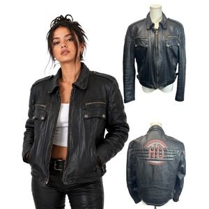 VTG Harley-Davidson Leather Jacket Black Hein Gerick Y2K 80s Biker Moto Womens S